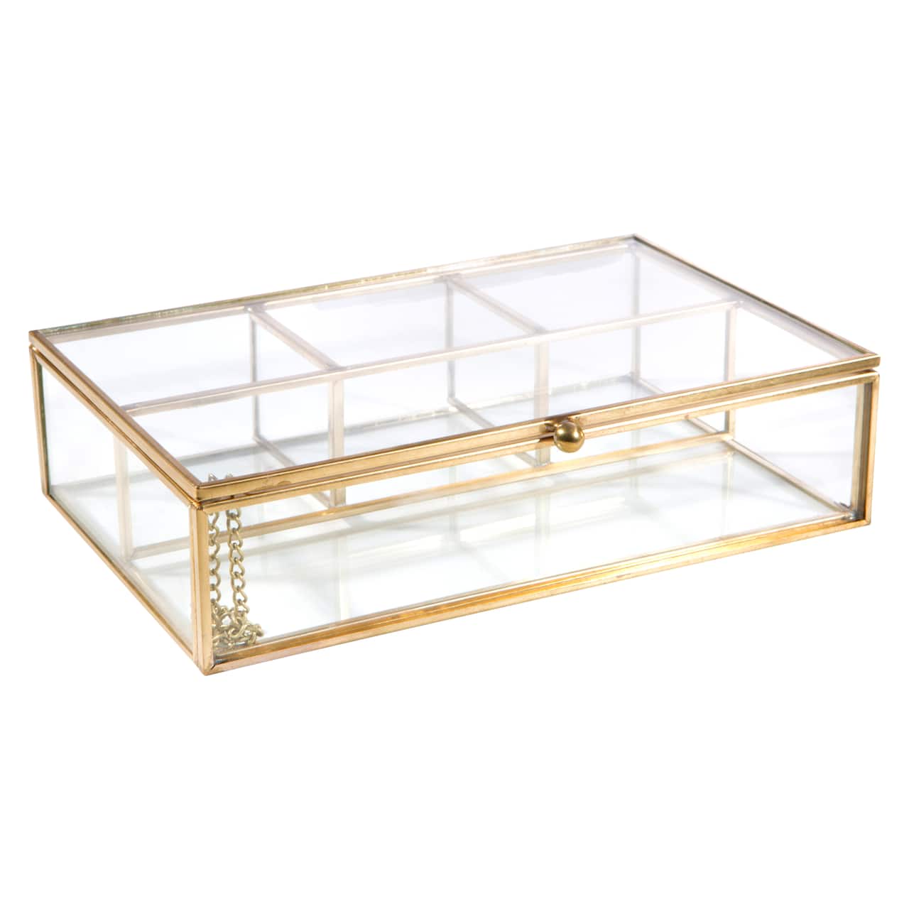 Home Details Large Gold Vintage 4 Compartment Glass Keepsake Box